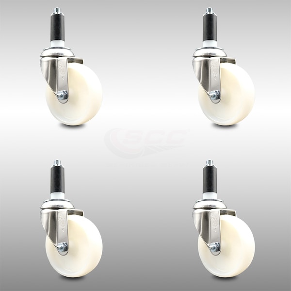 4 Inch 316SS Nylon Wheel Swivel 1 Inch Expanding Stem Caster Set SCC